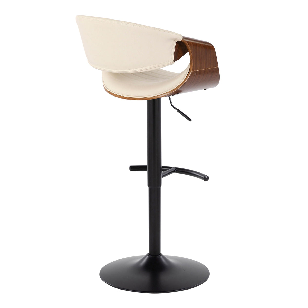 Symphony mid-century modern adjustable barstool with swivel beige cushion and wood curved arms on Tampa Home & Garden Store