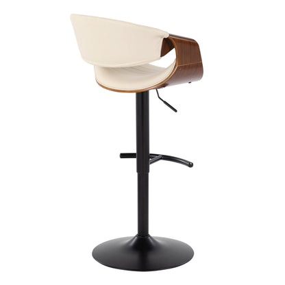 Symphony mid-century modern adjustable barstool with swivel beige cushion and wood curved arms on Tampa Home & Garden Store