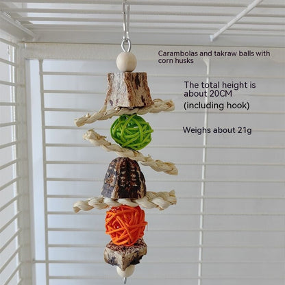 Parrot Bite Supplies parrot toy stand with wood blocks, green ball and orange rope ball on Tampa Home & Garden Store