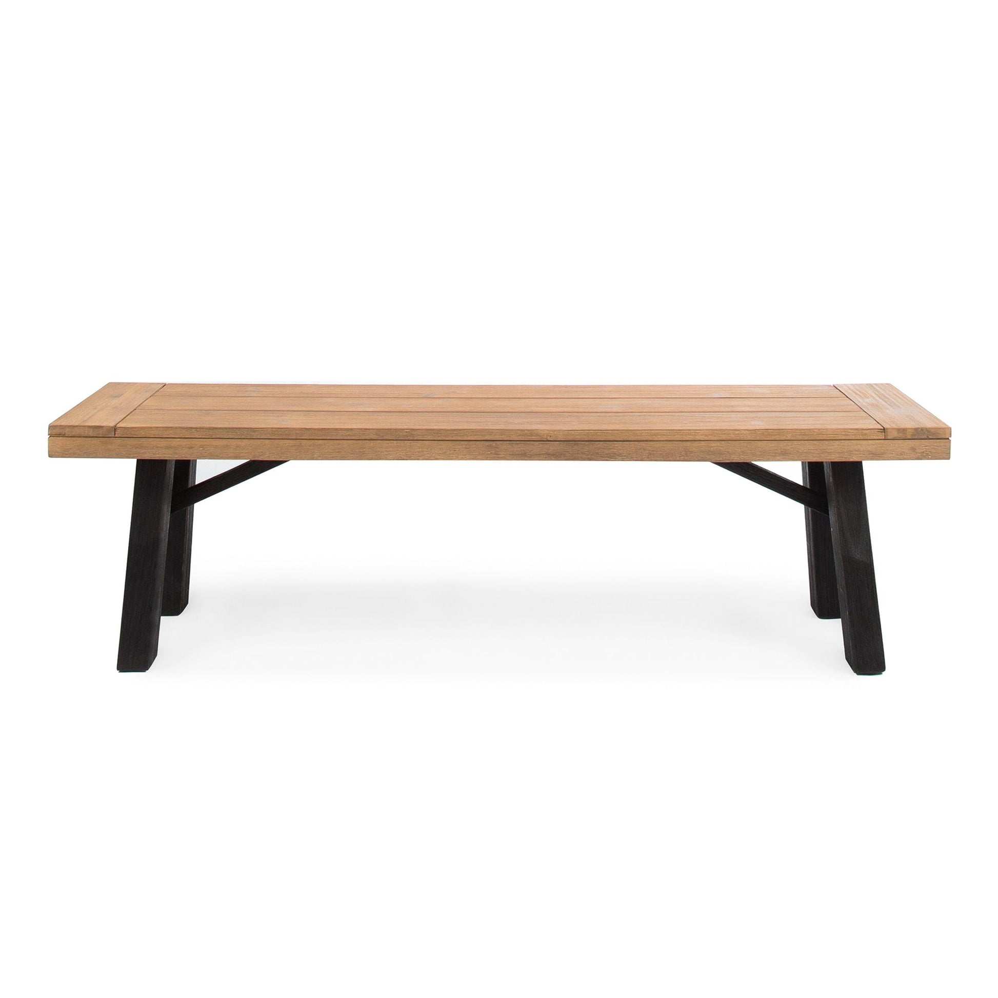 Outdoor bench by HouseOfZazla with acacia wood frame and slat panel design on Tampa Home & Garden Store