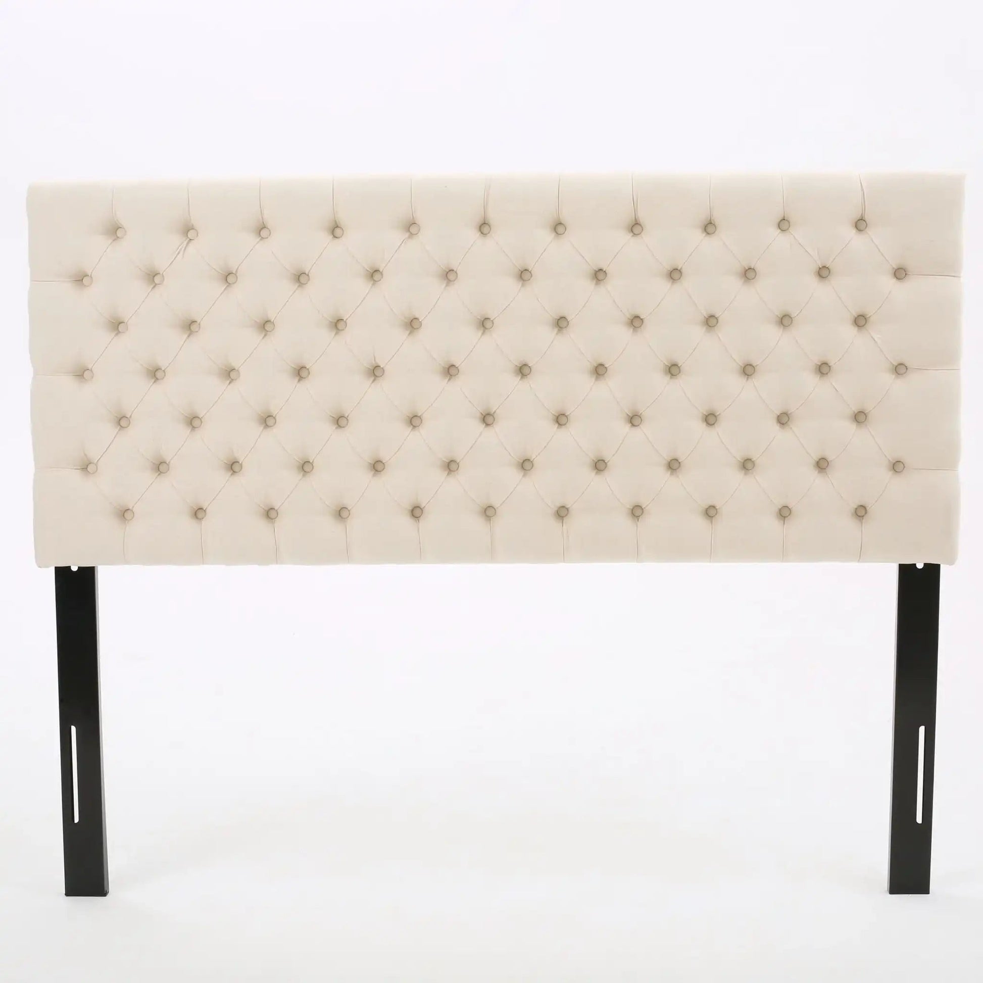 Annecy Upholstered Headboard cream tufted with diamond buttons, black legs HouseOfZazla on Tampa Home & Garden Store