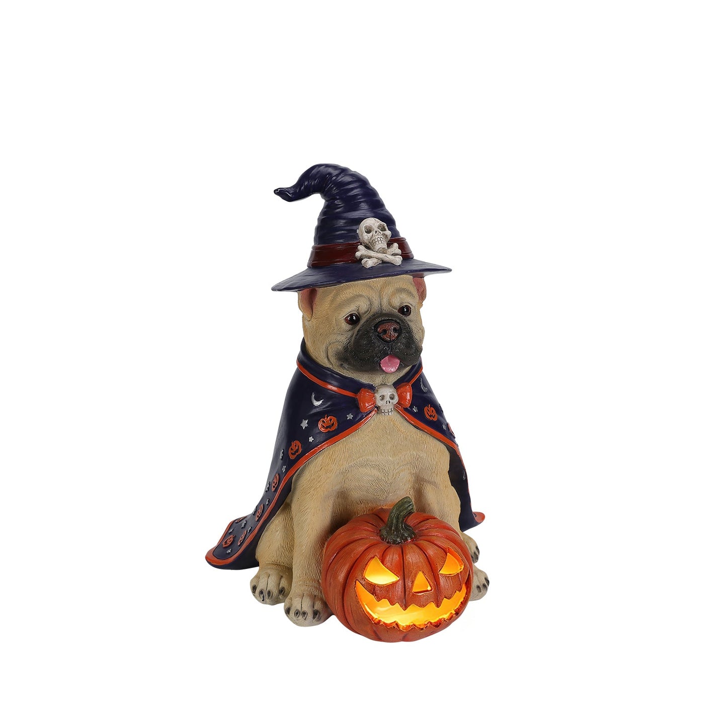 Halloween Bulldog Witch Statue with dark hat LED pumpkin by HouseOfZazla on Tampa Home & Garden Store