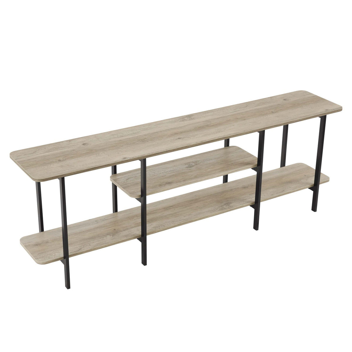 Celine 3-shelf console table by HouseOfZazla with oak veneer top and black metal frame on Tampa Home & Garden Store