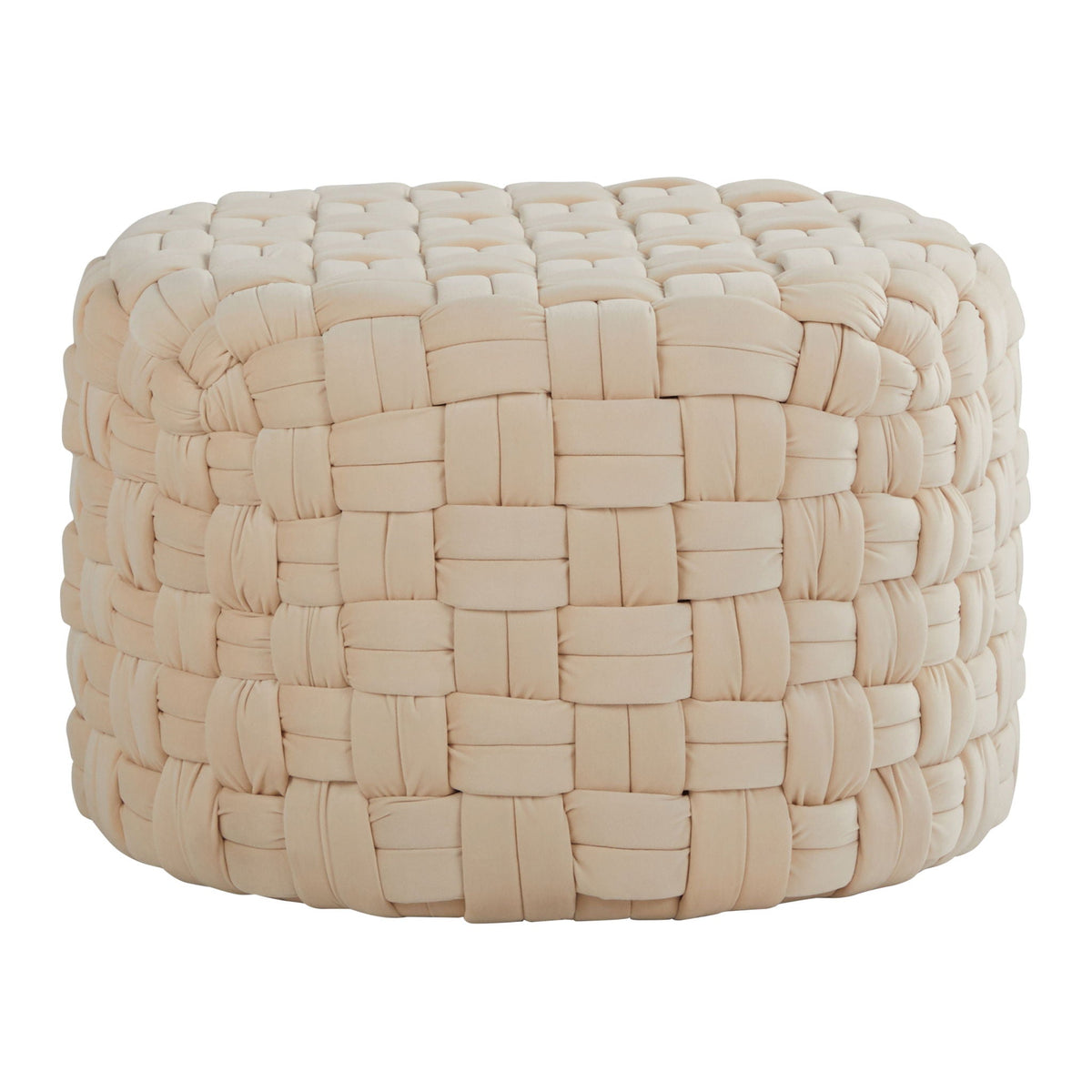 Braided round beige ottoman, HouseOfZazla accent piece in woven fabric on Tampa Home & Garden Store
