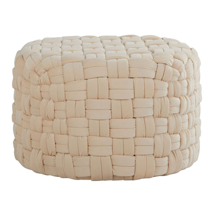 Braided round beige ottoman, HouseOfZazla accent piece in woven fabric on Tampa Home & Garden Store