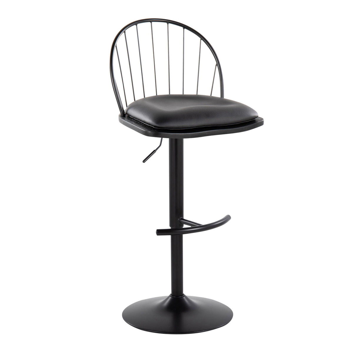 Farmhouse adjustable swivel bar stool with black cushioned seat and metal back HouseOfZazla on Tampa Home & Garden Store