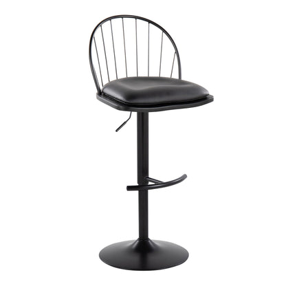 Farmhouse adjustable swivel bar stool with black cushioned seat and metal back HouseOfZazla on Tampa Home & Garden Store