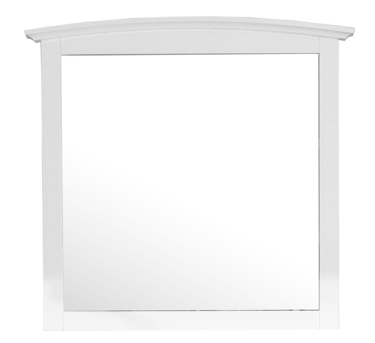 Wall mirror with white wood veneer frame by HouseOfZazla featuring a curved crown top on Tampa Home & Garden Store