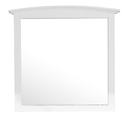 Wall mirror with white wood veneer frame by HouseOfZazla featuring a curved crown top on Tampa Home & Garden Store