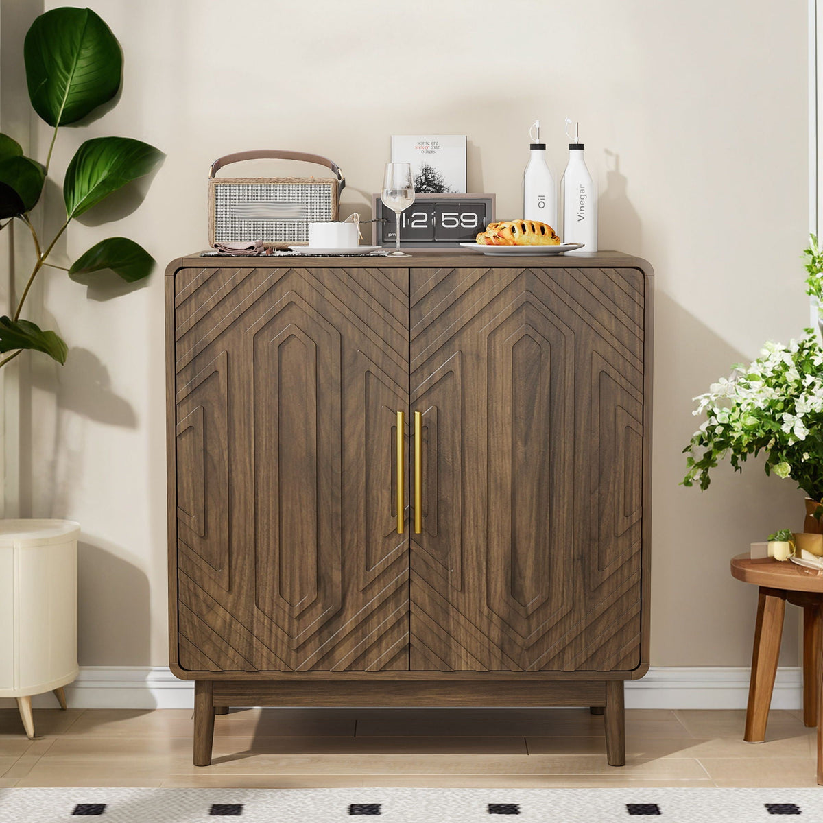 Sideboard Buffet Cabinet with Carved Doors and Adjustable Shelf in dark brown wood HouseOfZazla on Tampa Home & Garden Store
