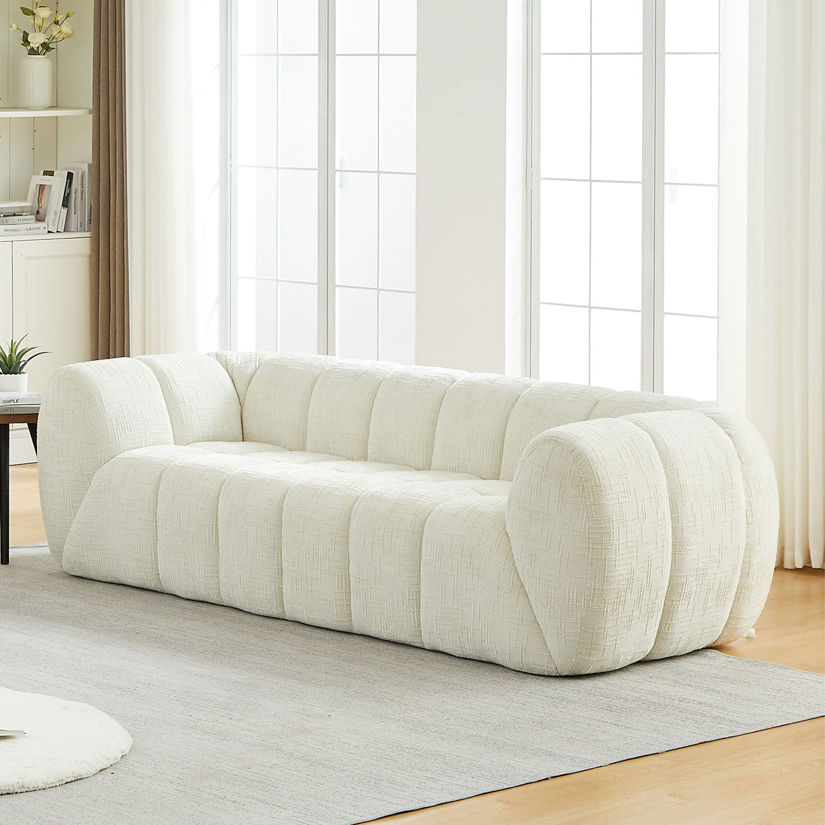 Modern Piano Key Backrest Sofa With Upholstery