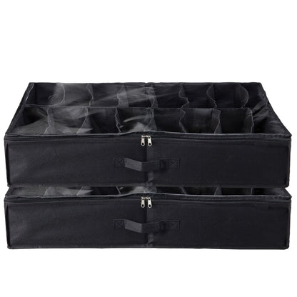 Sturdy under-bed shoe organizer set of 2, black fabric with dividers HouseOfZazla on Tampa Home & Garden Store