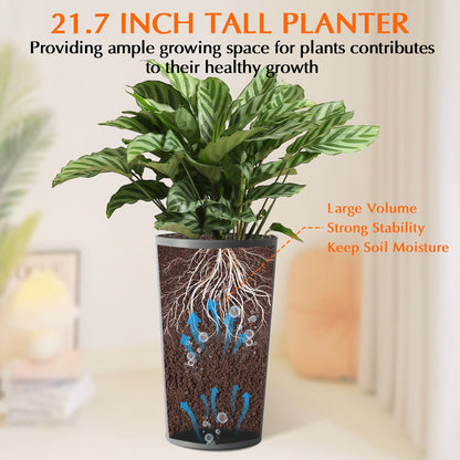 Planter For Outdoor by HouseOfZazla tall brown textured planter with lush green plant on Tampa Home & Garden Store