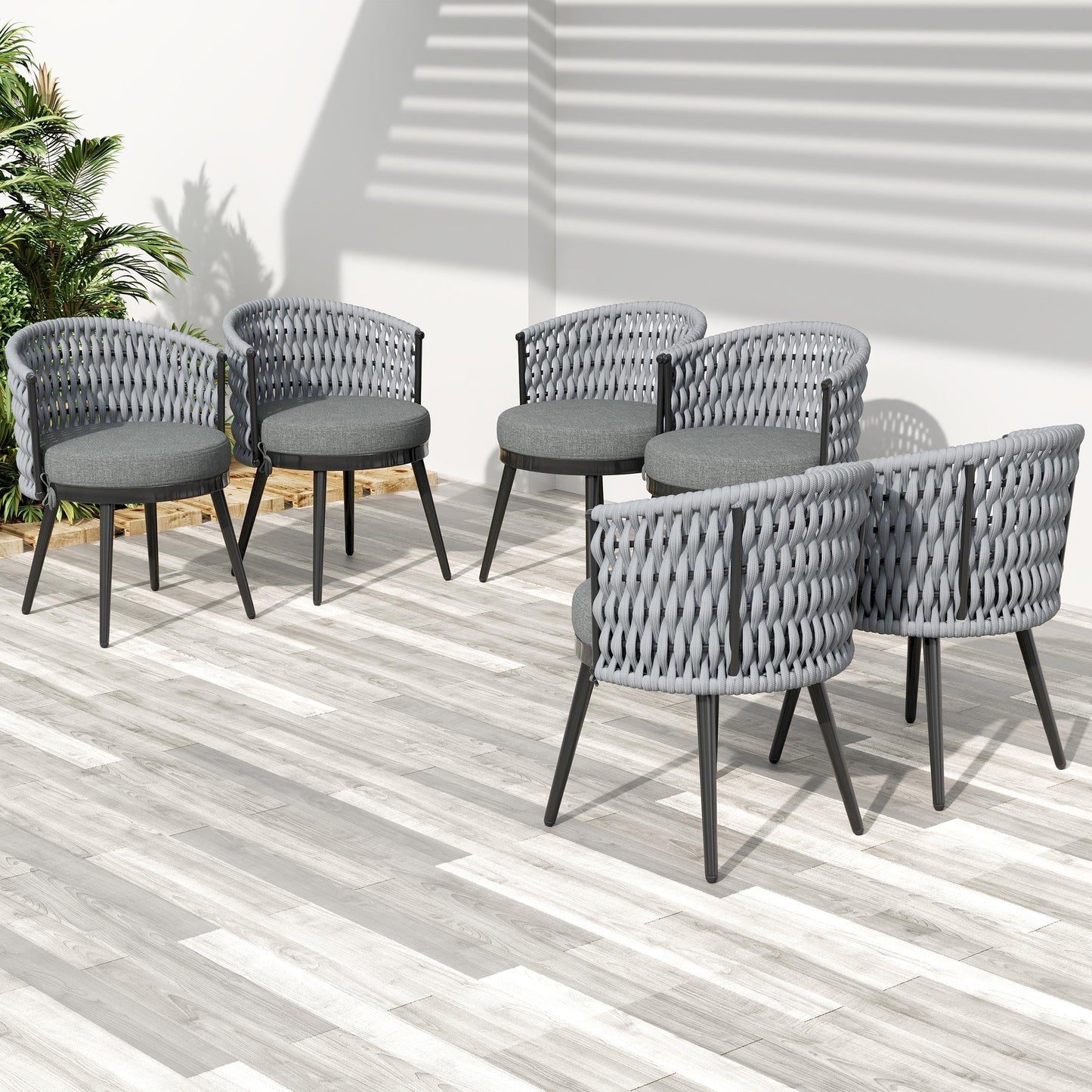 Outdoor Dining Chairs HouseOfZazla gray woven rattan with cushions on patio on Tampa Home & Garden Store