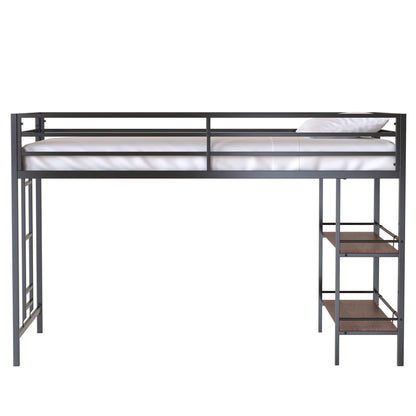 Adam Twin Loft Bunk Bed black metal frame with cinnamon wood shelf by HouseOfZazla on Tampa Home & Garden Store