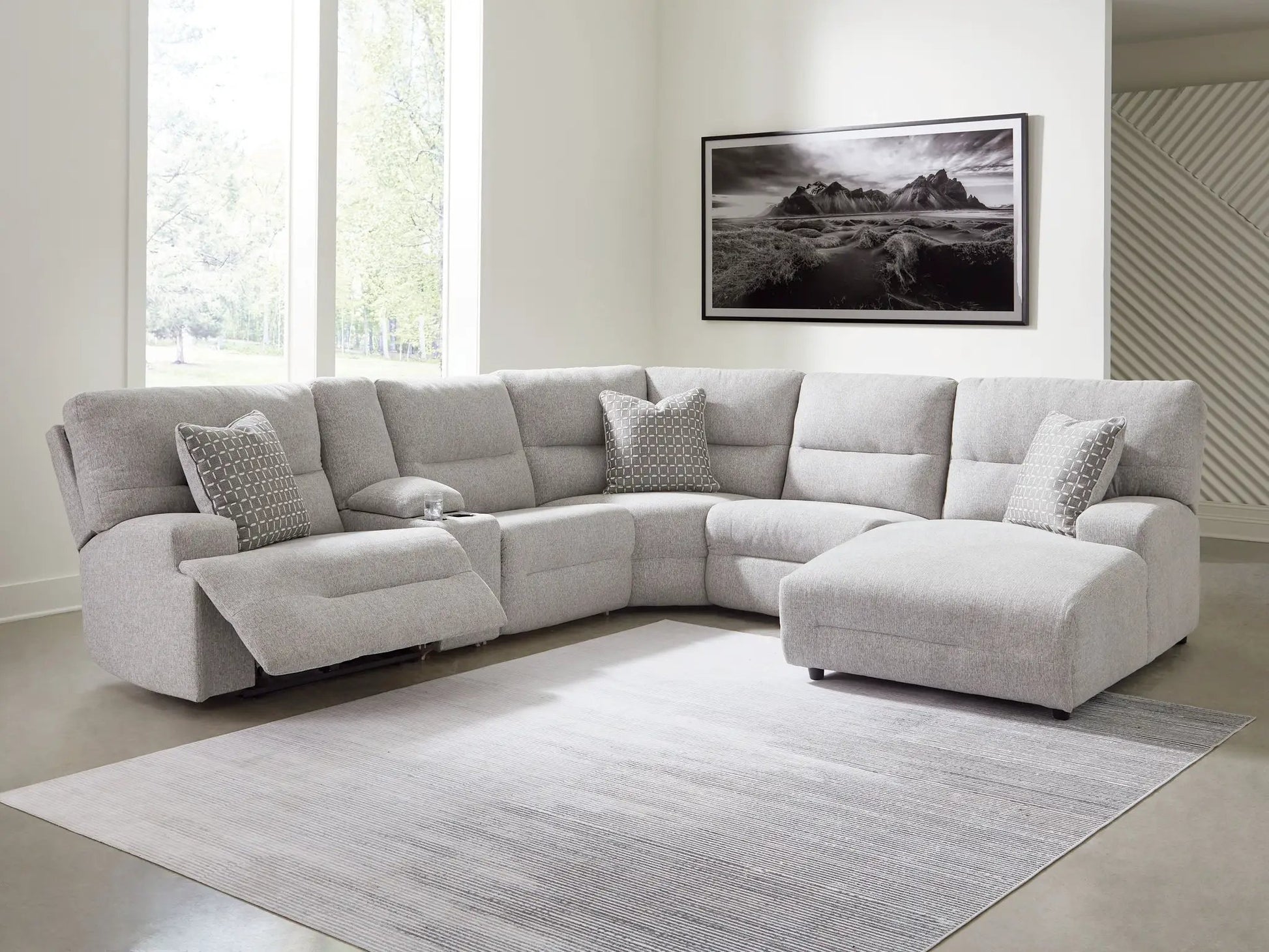 Acklen Place reclining sectional in light gray fabric by Unique Piece Furniture on Tampa Home & Garden Store