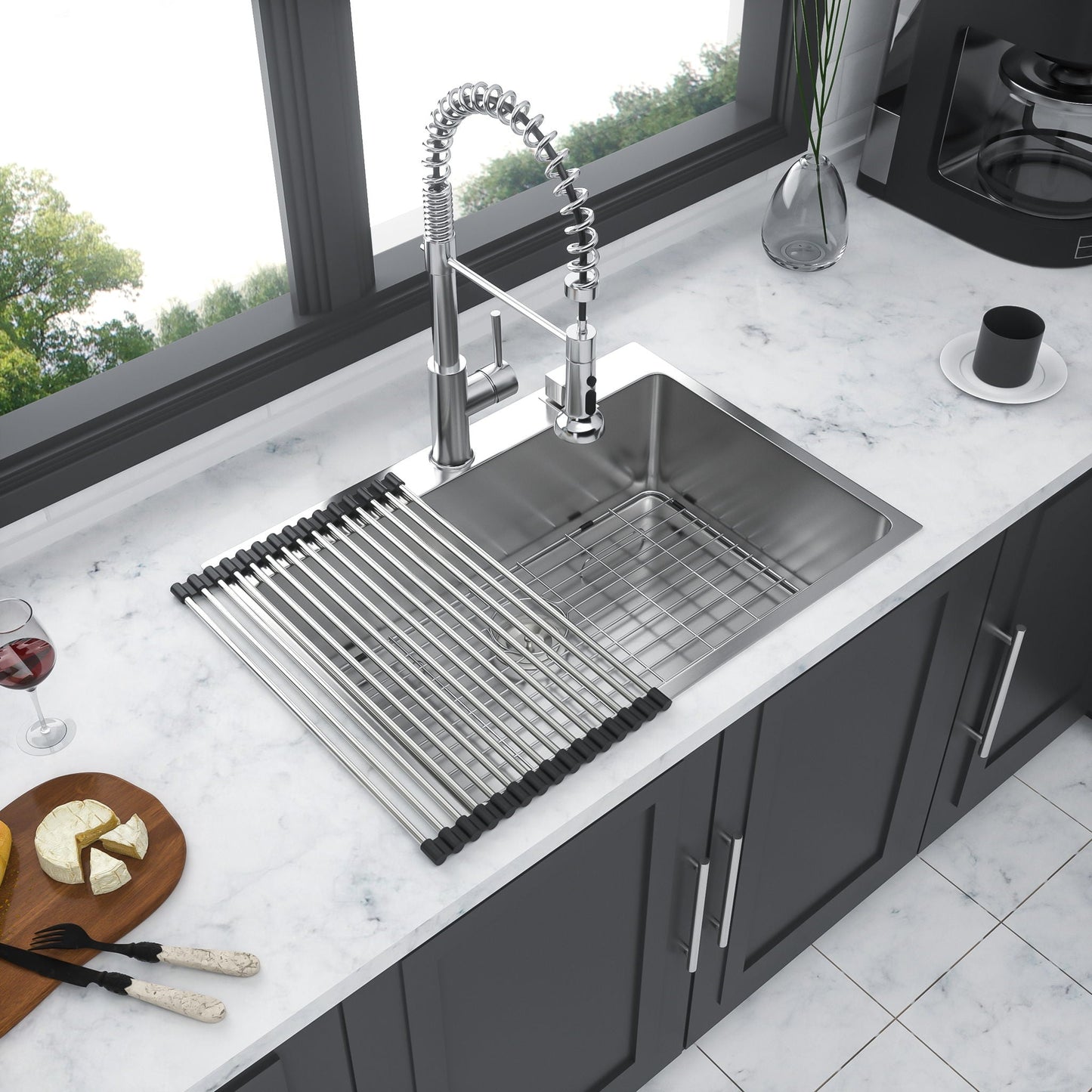Drop-In Sink 16GA stainless steel single bowl by HouseOfZazla with pull-down faucet on Tampa Home & Garden Store