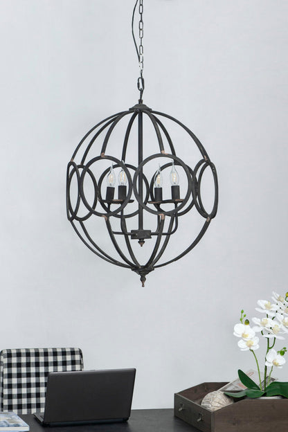 4 Light Black Metal Chandelier with adjustable chain and orb rings, bulbs by HouseOfZazla on Tampa Home & Garden Store