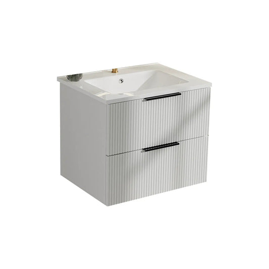 Modern wall-mounted floating bathroom vanity with sink and ribbed drawer fronts, white finish on Tampa Home & Garden Store