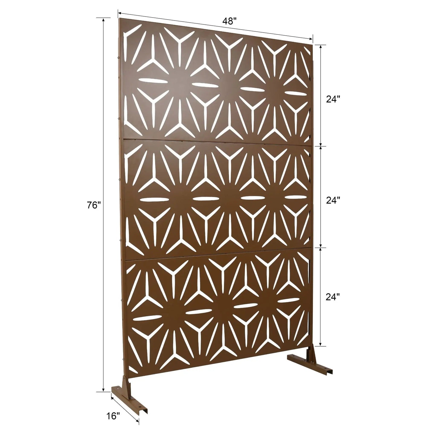 Freestanding metal privacy screen brown with white cutouts 48 W x 76 H Unique Piece on Tampa Home & Garden Store
