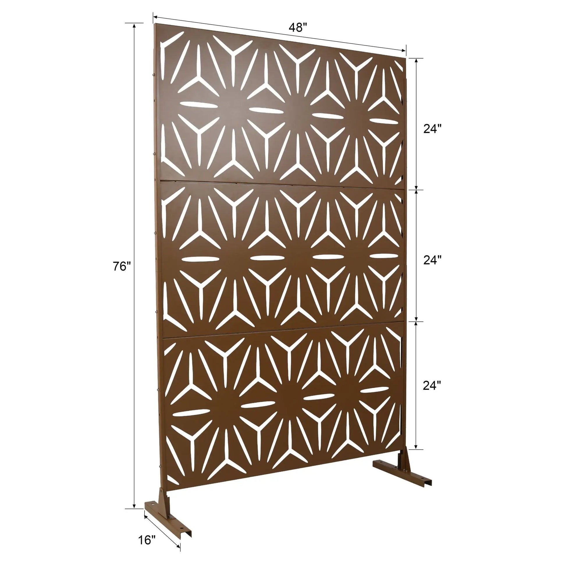 Freestanding metal privacy screen brown with white cutouts 48 W x 76 H Unique Piece on Tampa Home & Garden Store