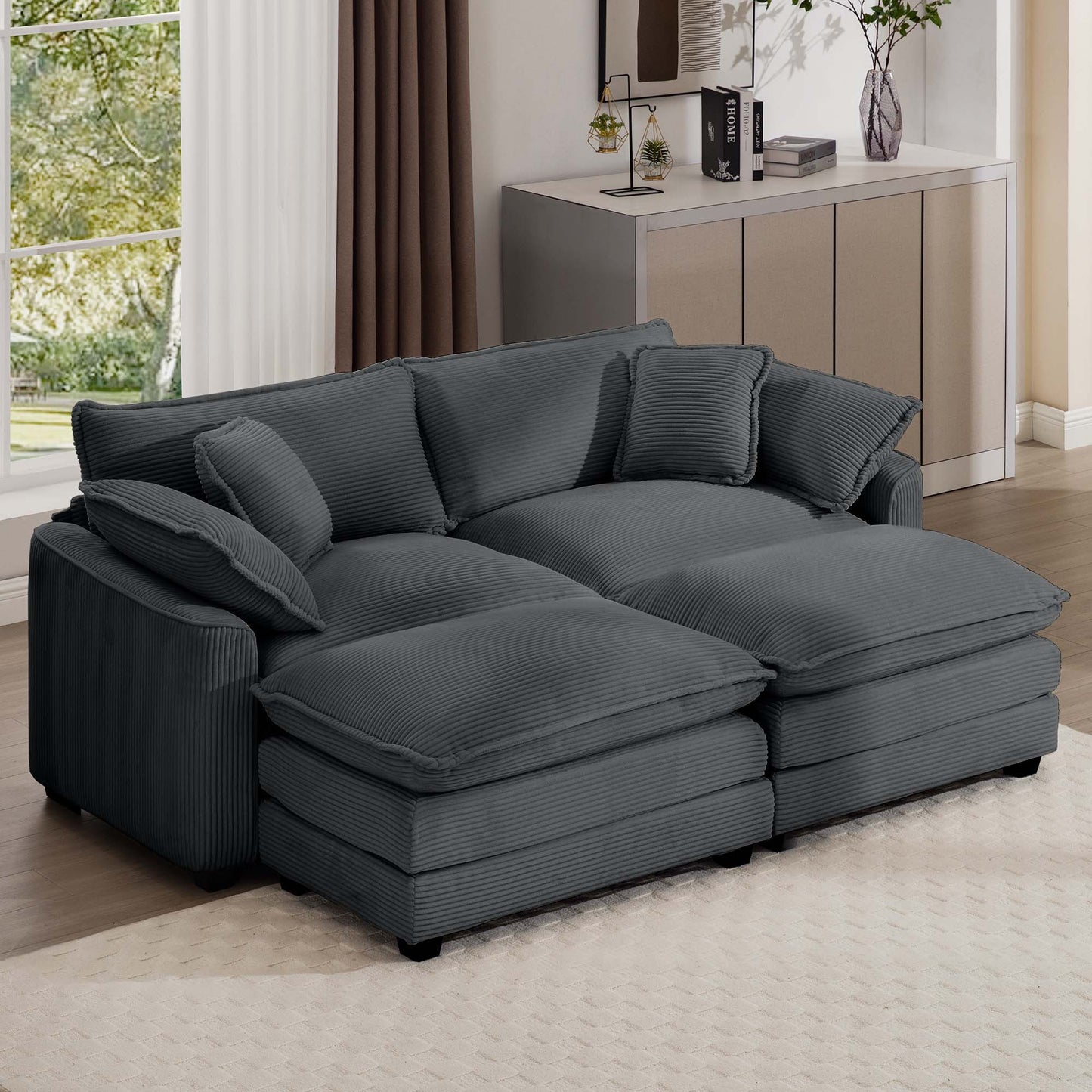 Modern Oversized Modular Cushion Sofa With Ottoman HouseOfZazla deep blue-gray fabric 2pc on Tampa Home & Garden Store