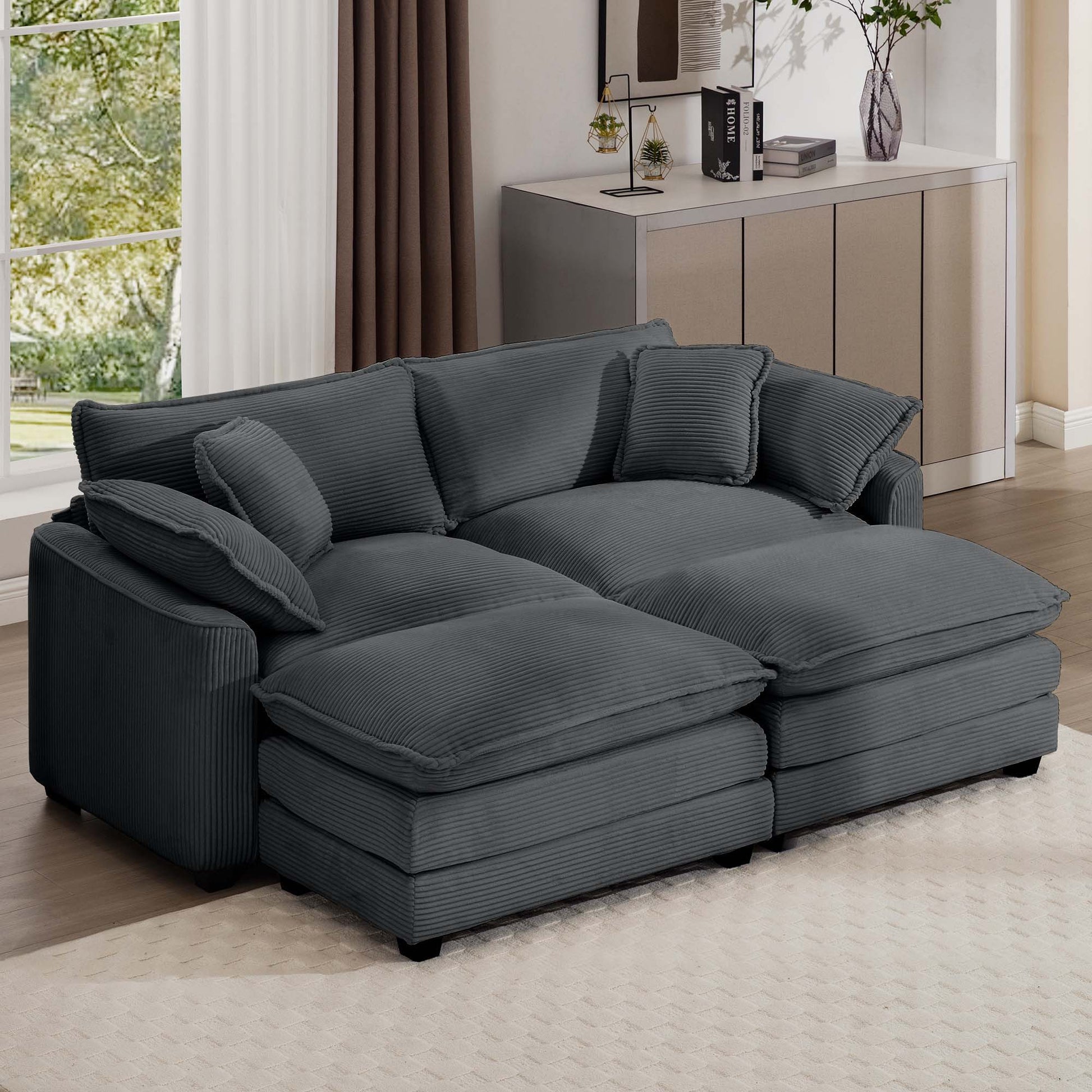 Modern Oversized Modular Cushion Sofa With Ottoman HouseOfZazla deep blue-gray fabric 2pc on Tampa Home & Garden Store