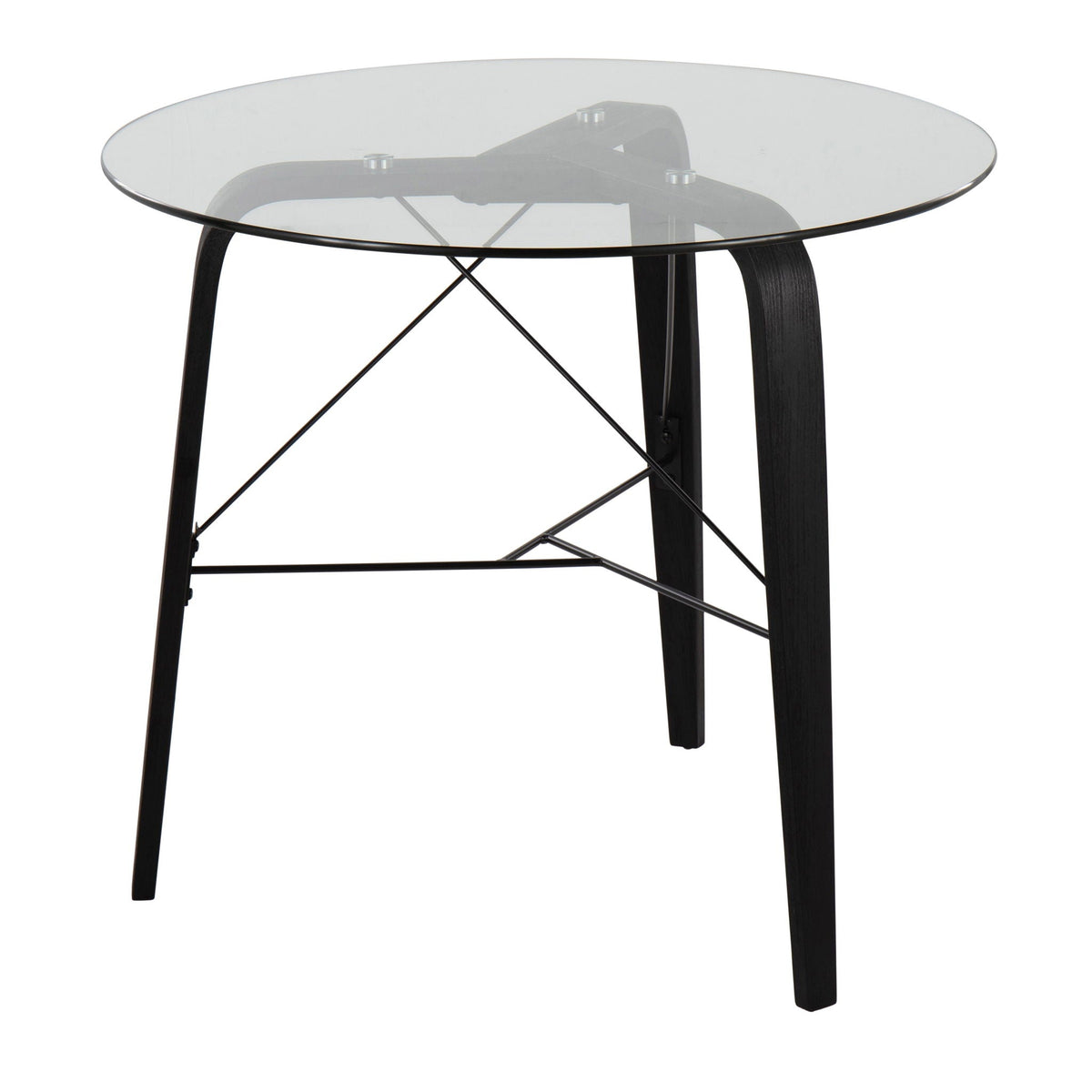 Contemporary round dinette table with tempered glass top and black wood legs on Tampa Home & Garden Store