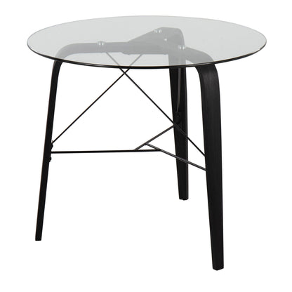 Contemporary round dinette table with tempered glass top and black wood legs on Tampa Home & Garden Store