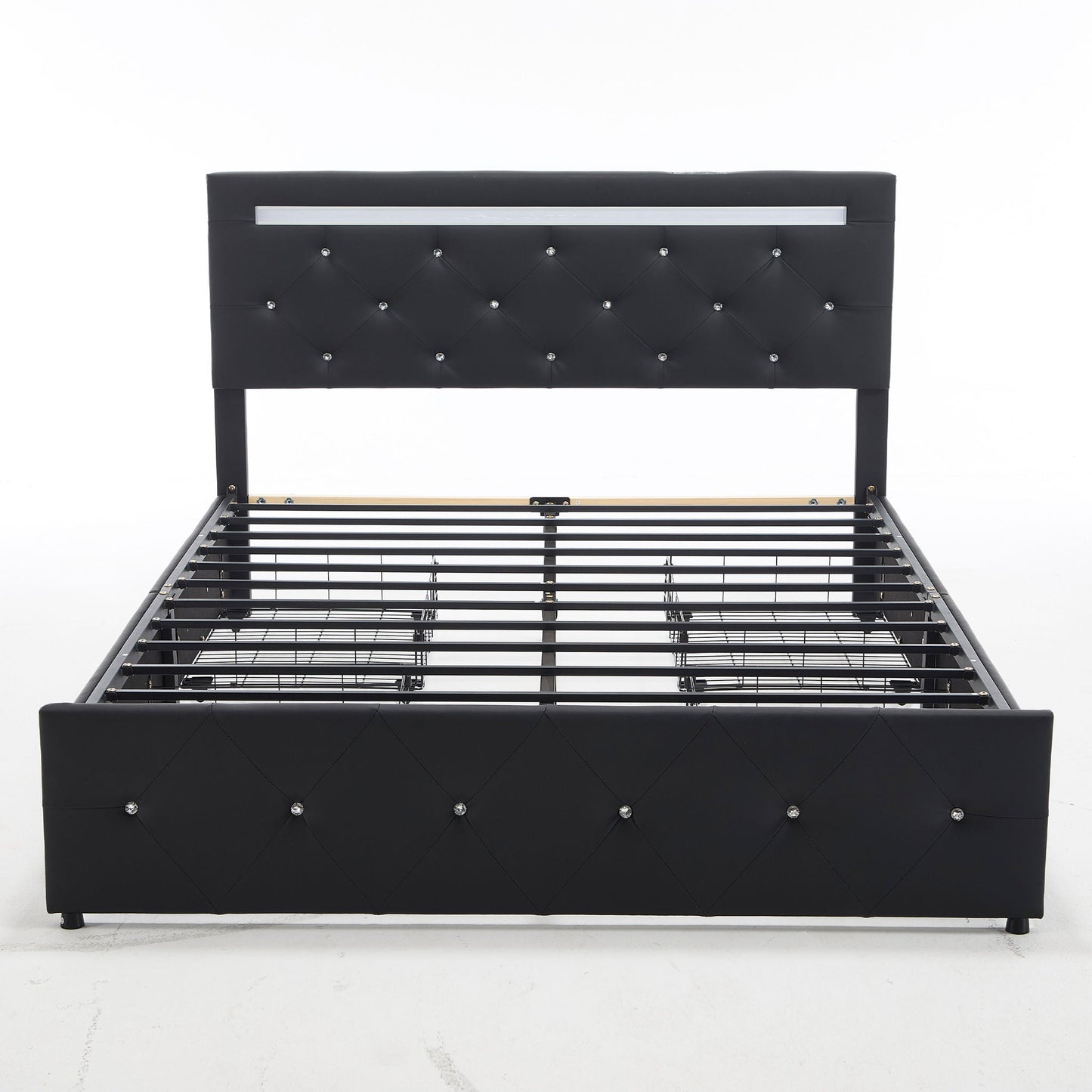 Upholstered Bed Frame with LED Lights Storage