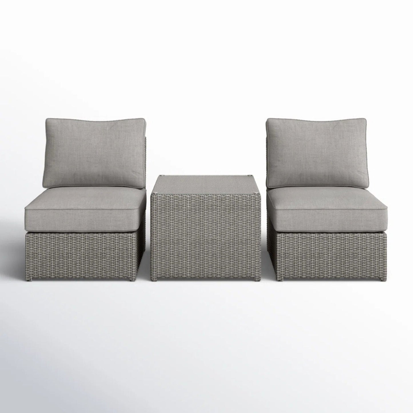 Modern Wicker Outdoor Seating Set With Cushions, 3-piece grey rattan furniture, HouseOfZazla on Tampa Home & Garden Store