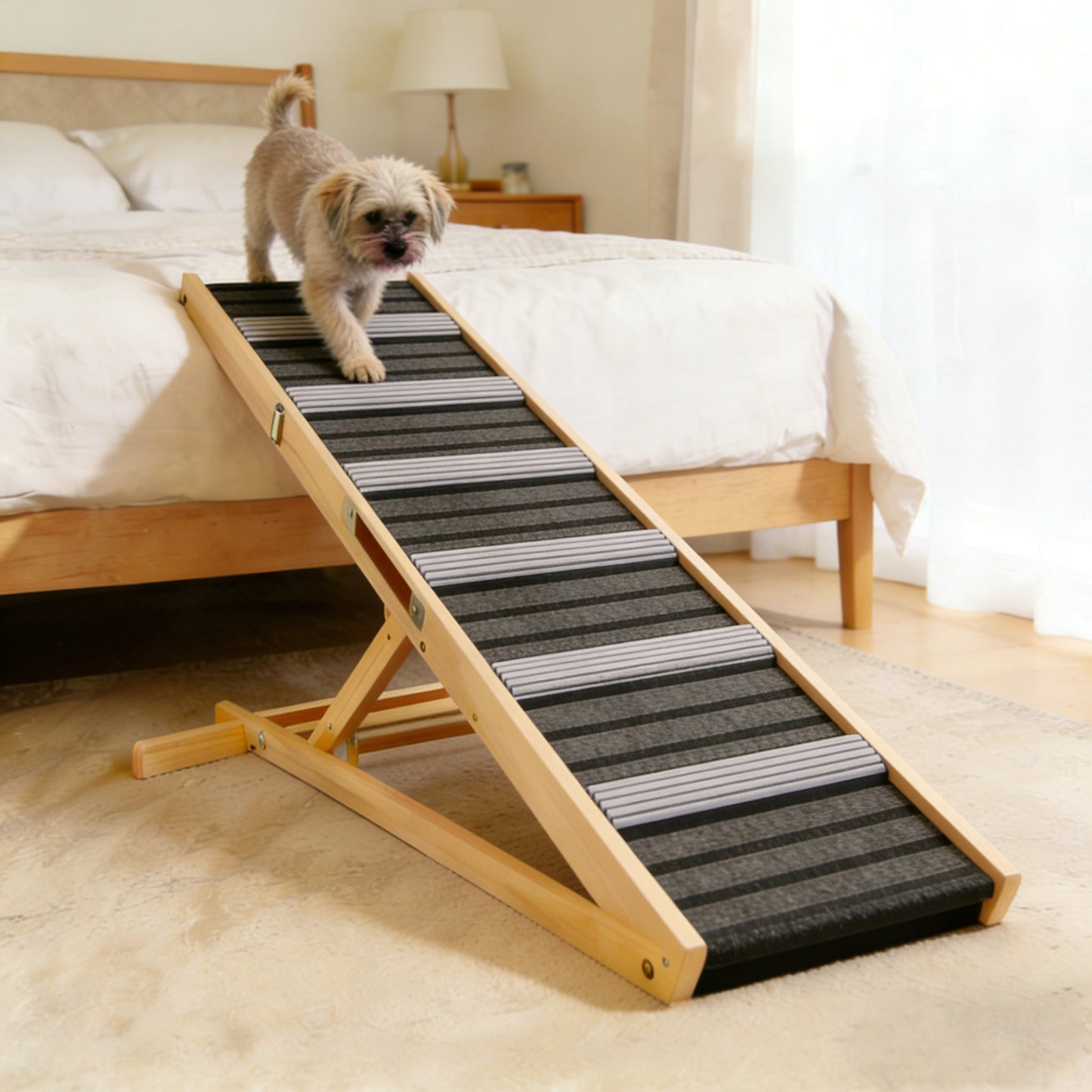2026 Upgraded Dog Ramp for Couch with adjustable heights and non-slip pads on wooden frame on Tampa Home & Garden Store