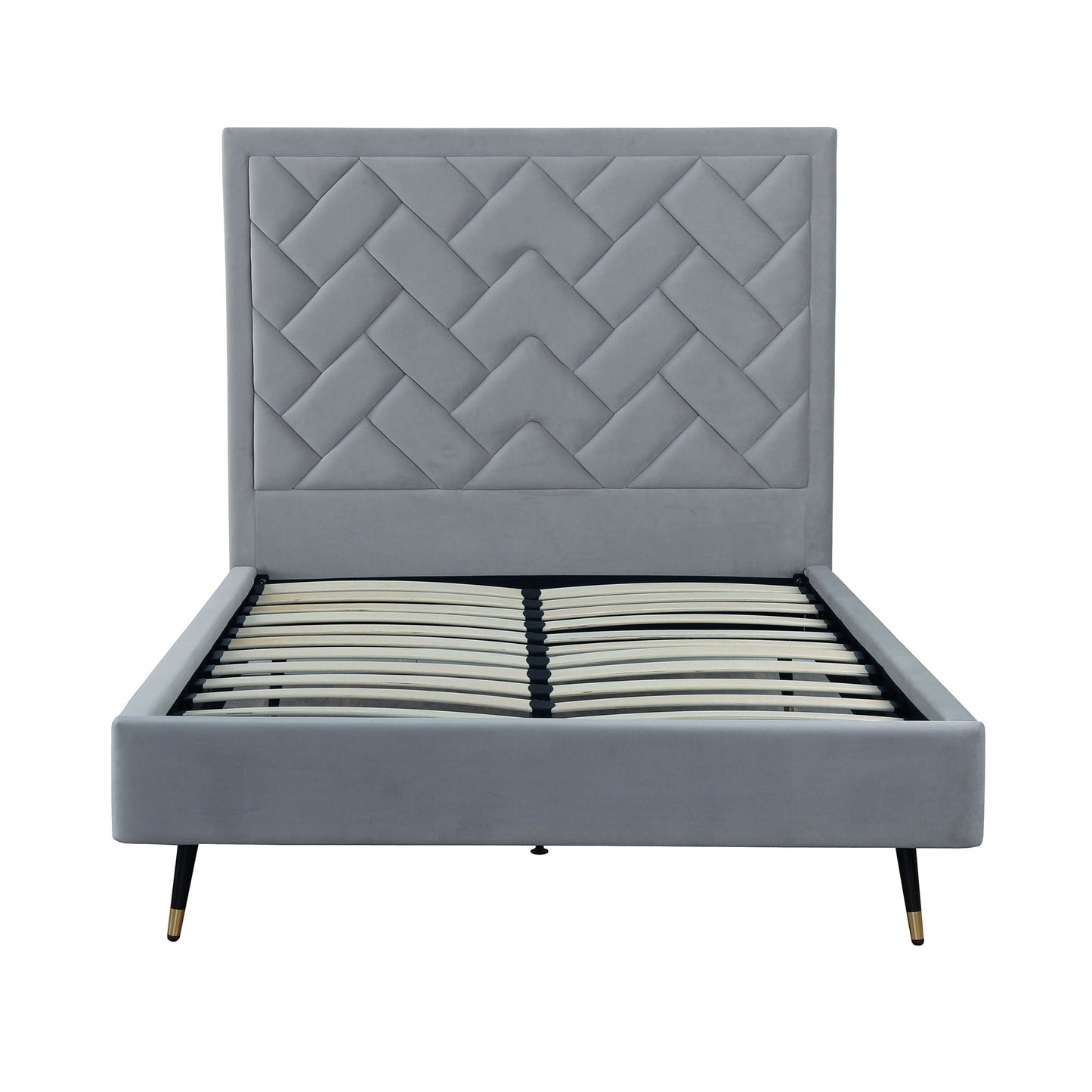 Crosby bed with gray upholstered headboard and slatted base, HouseOfZazla on Tampa Home & Garden Store