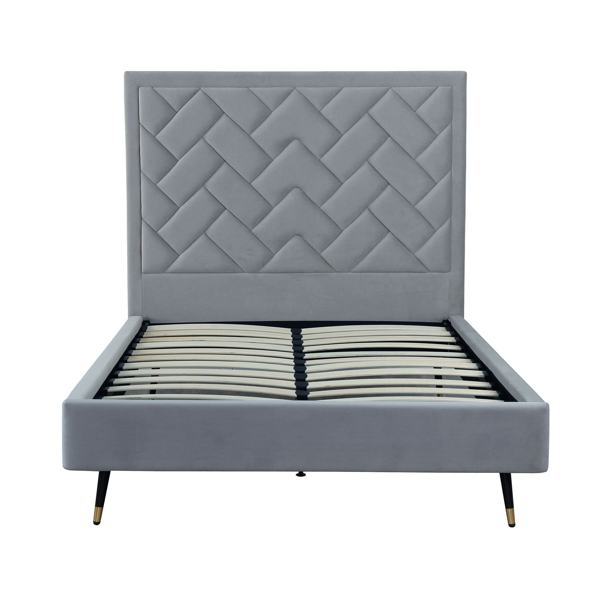 Crosby bed with gray upholstered headboard and slatted base, HouseOfZazla on Tampa Home & Garden Store