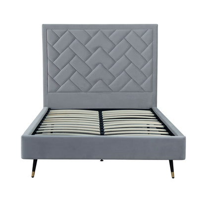 Crosby bed with gray upholstered headboard and slatted base, HouseOfZazla on Tampa Home & Garden Store