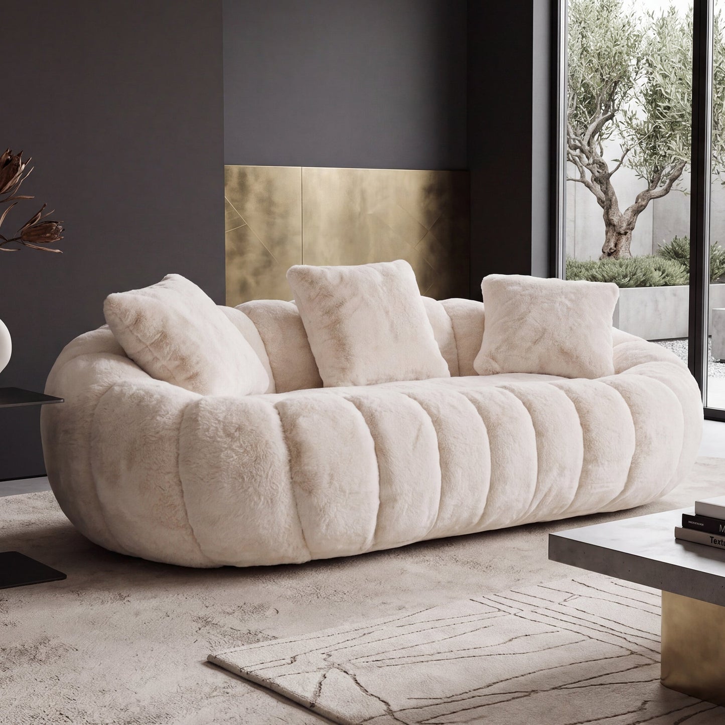 Floral Faux Fur and Ultra Soft Two Seater Sofa