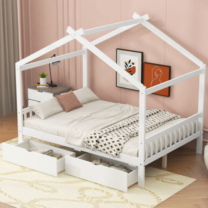 House Style Platform Bed with headboard, footboard, 2 drawers, roof design by HouseOfZazla on Tampa Home & Garden Store