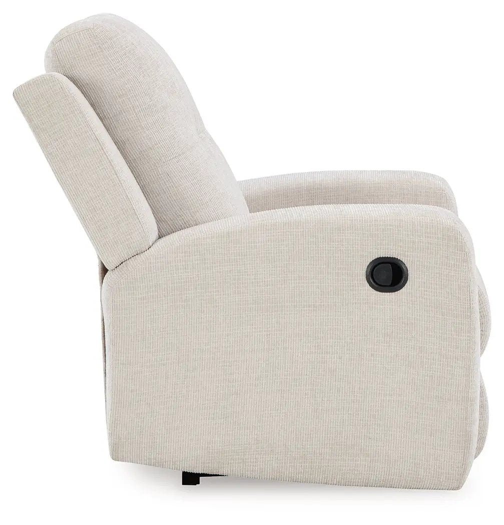 Danum zero-wall recliner by Unique Piece Furniture, beige fabric, side lever on Tampa Home & Garden Store