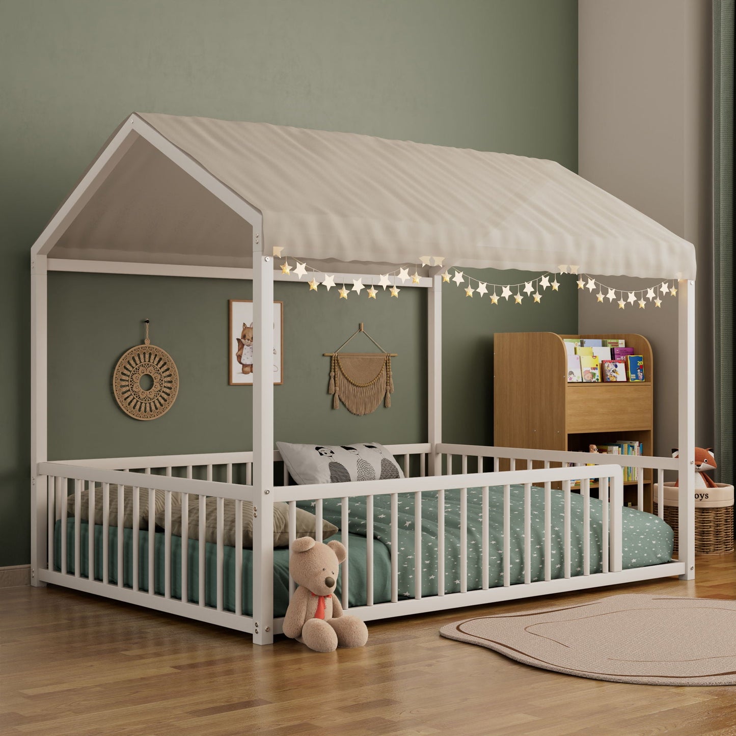 Cozy Montessori House Floor Bed and a Safety Rail