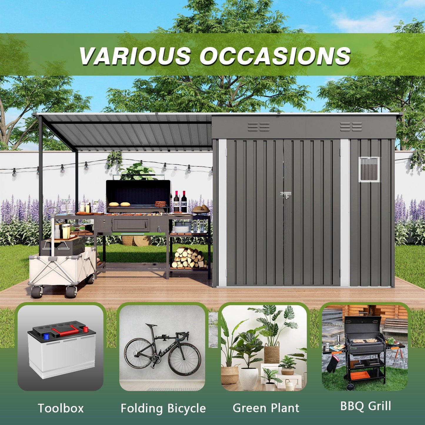 Heavy Gray Storage Shed and the Pergola Combo