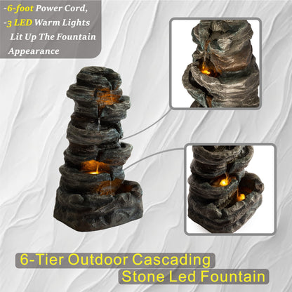 6-tier outdoor cascading stone water fountain with LED lights, livestock waterer HouseOfZazla on Tampa Home & Garden Store
