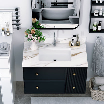 Elegant vanity top with undermount sink and backsplash, white marble, black base HouseOfZazla on Tampa Home & Garden Store