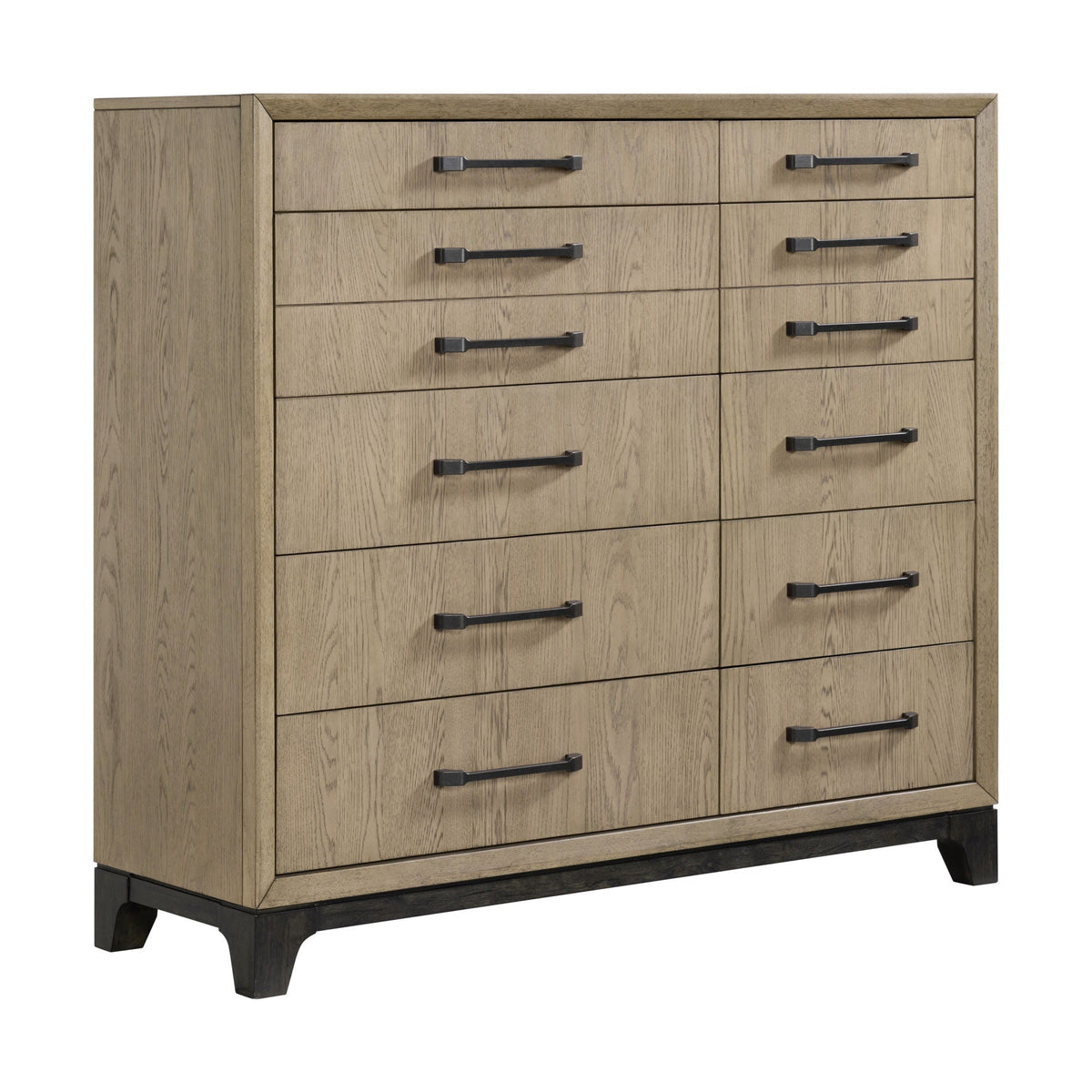 Master Chest 10-drawer dresser in brown wood with black metal pulls and a black base on Tampa Home & Garden Store