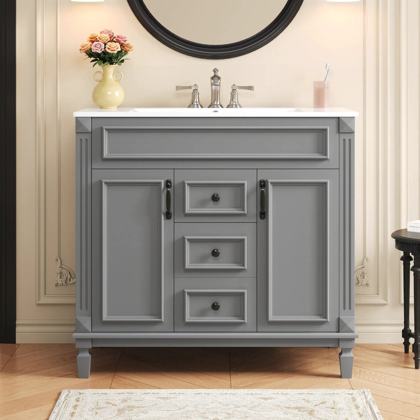 Grey bathroom vanity by Unique Piece Furniture with 2 soft-close doors and 2 drawers, countertop on Tampa Home & Garden Store