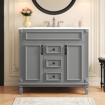 Grey bathroom vanity by Unique Piece Furniture with 2 soft-close doors and 2 drawers, countertop on Tampa Home & Garden Store