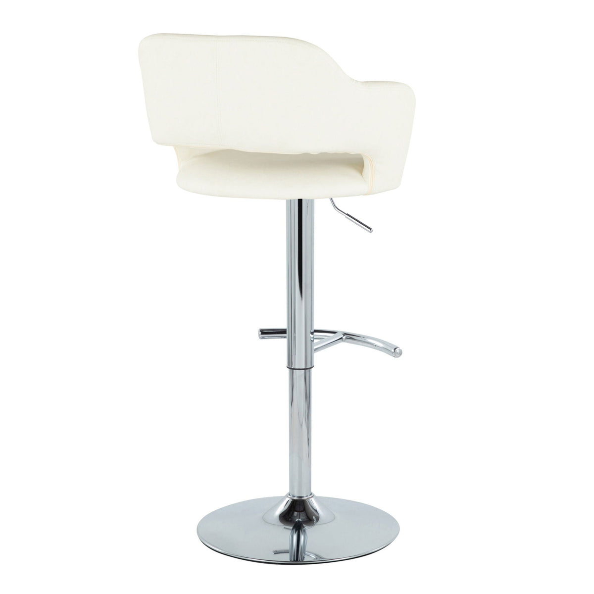 Contemporary adjustable swivel barstool in white upholstery with chrome pedestal base on Tampa Home & Garden Store