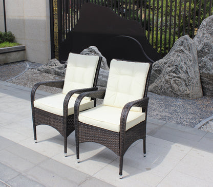 2-Piece Liberatore outdoor dining chairs with beige cushions in dark wicker by HouseOfZazla on Tampa Home & Garden Store