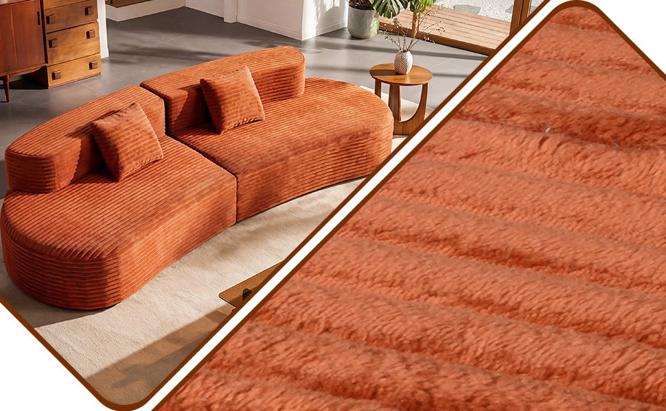 108.6-Inch Curved Combination Sofa with Modern Cloud Pattern orange corduroy HouseOfZazla on Tampa Home & Garden Store