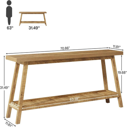 Extra Long Console Table with 2-Tier Open Storage brown farmhouse HouseOfZazla 63.38 in long on Tampa Home & Garden Store