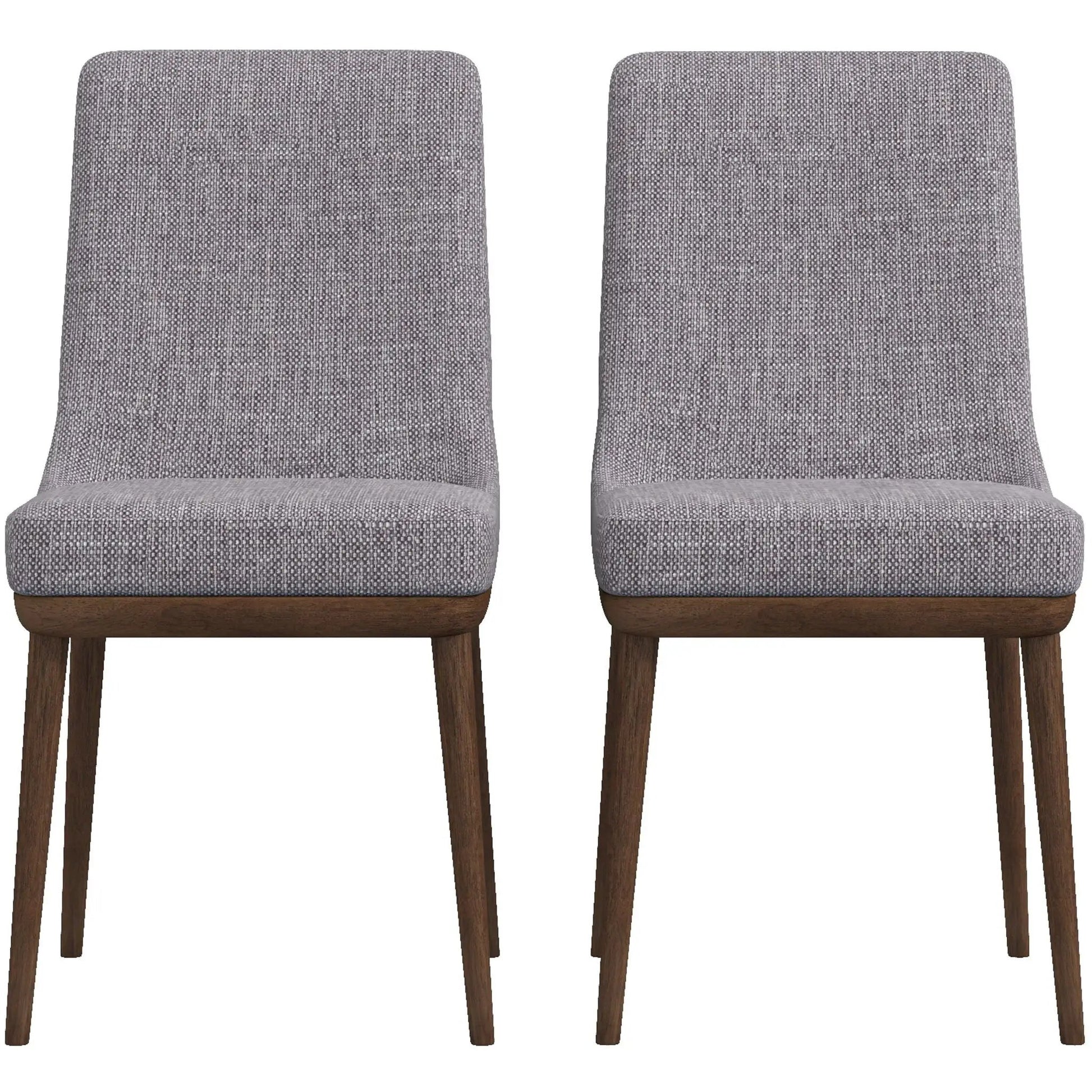 Kate Mid-Century Modern dining chair pair in gray textured fabric with dark wood legs on Tampa Home & Garden Store